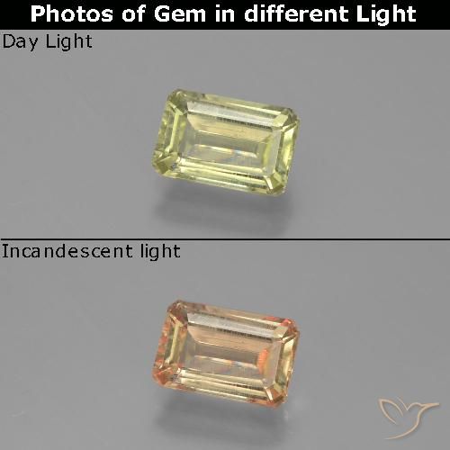 1.05ct Natural Light Yellow Color-Change Diaspore, Emerald Cut, VS
