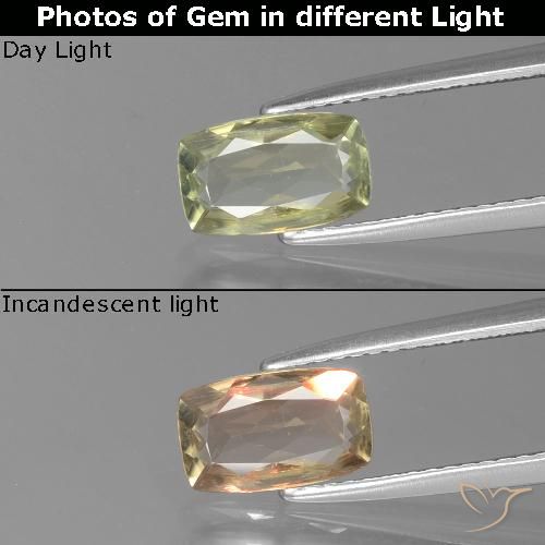 1.05ct Natural Very Light Yellow Color-Change Diaspore, Cushion, VS-SI
