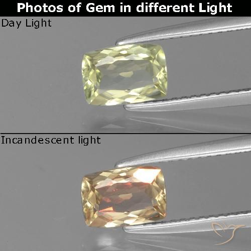 1.13ct Natural Very Light Yellow Color-Change Diaspore, Cushion, VVS