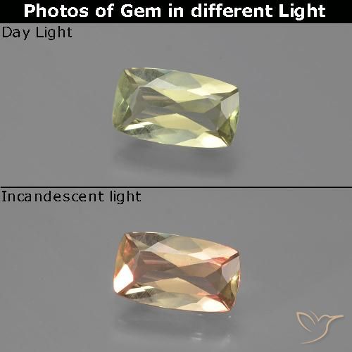 1.06ct Natural Light Yellow Color-Change Diaspore, Cushion, VVS-VS