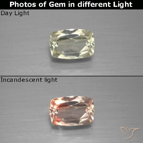 0.94ct Natural Very Light Yellow Color-Change Diaspore, Cushion, VVS-VS