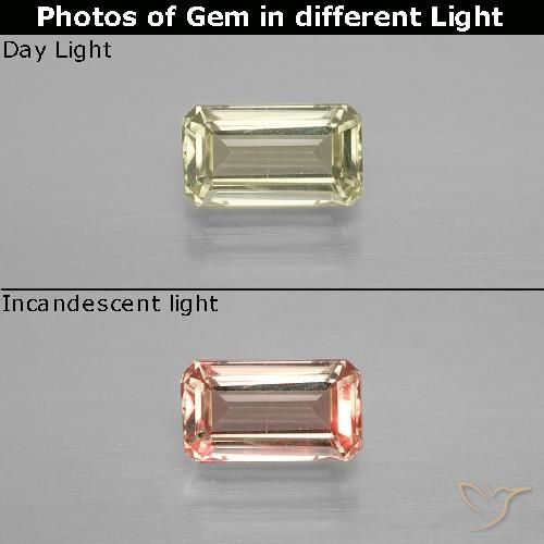 0.94ct Natural Light Yellow Green Color-Change Diaspore, Emerald Cut, VS