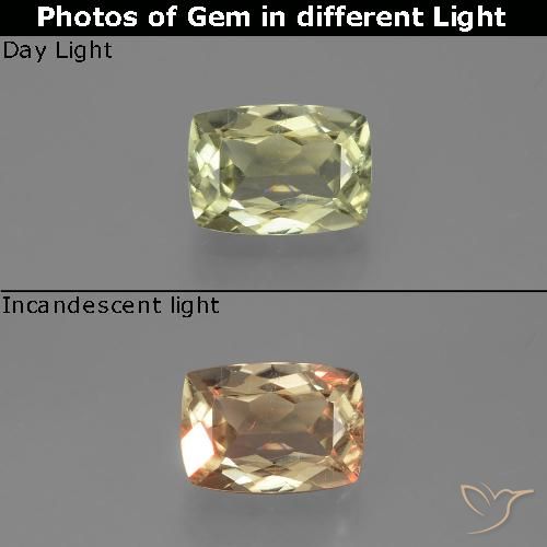 1.14ct Natural Light Yellow Color-Change Diaspore, Cushion, VS