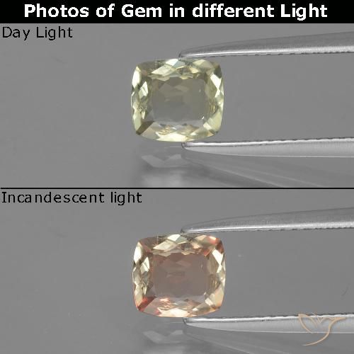 1.05ct Natural Very Light Yellow Color-Change Diaspore, Cushion, VVS-VS
