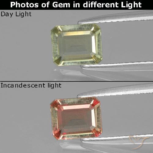 0.90ct Natural Pale Yellow Color-Change Diaspore, Emerald Cut, VVS-VS