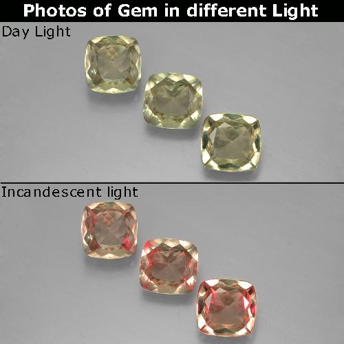 Jaune pâle Diaspore Couleur Changeant gemme - 0.8ct Coussin-coupe (ID: 396494)