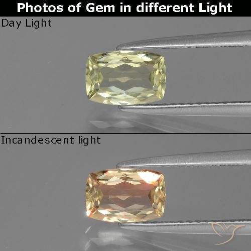 1.39ct Natural Light Yellow Color-Change Diaspore, Cushion, VS