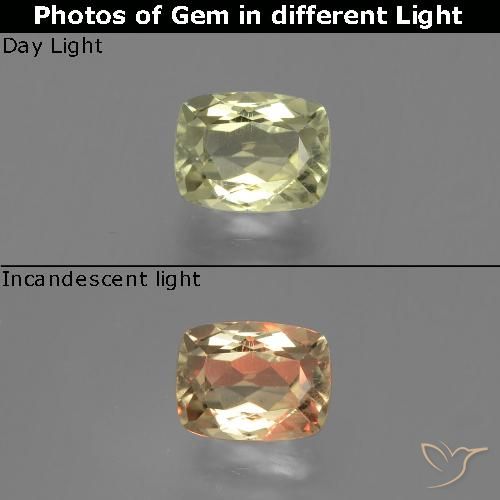 1.37ct Natural Light Yellow Color-Change Diaspore, Cushion, VS