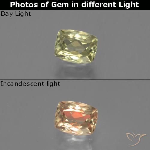 1.31ct Natural Yellow Green Color-Change Diaspore, Cushion, VS