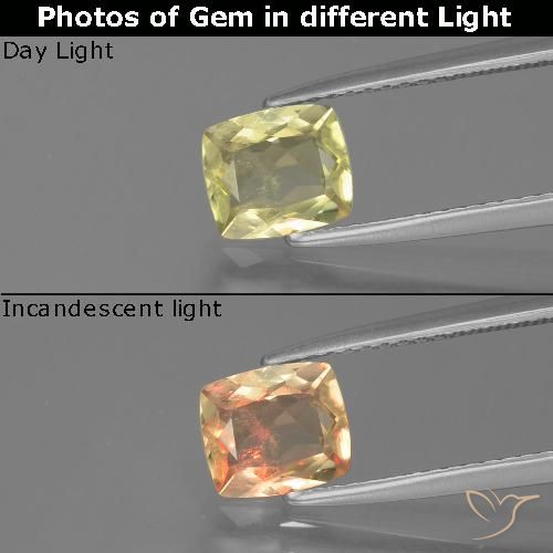 1.09ct Natural Yellow Green Color-Change Diaspore, Cushion, VS