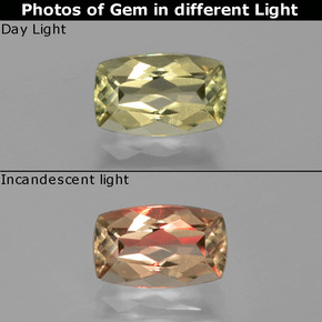 1.36 ct Multicolor Color-Change Diaspore Gemstone, Color-Change Diaspore Gem in Cushion-Cut Shape for Sale.