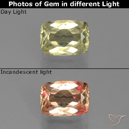 1.06ct Natural Very Light Yellow Color-Change Diaspore, Cushion, VVS-VS