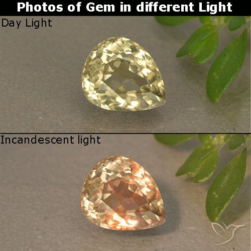 1.05ct Natural Light Yellow Color-Change Diaspore, Pear Shape, VS
