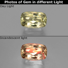 1.49 ct  Color-Change Diaspore Gemstone, Color-Change Diaspore Gem in Cushion-Cut Shape for Sale.