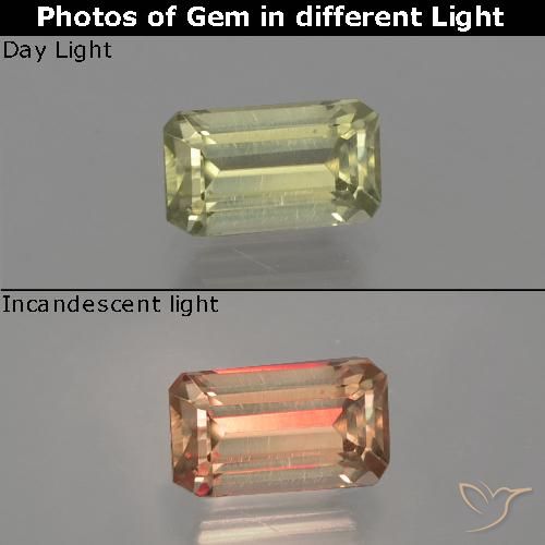 1.05ct Natural Yellow Green Color-Change Diaspore, Emerald Cut, VVS-VS