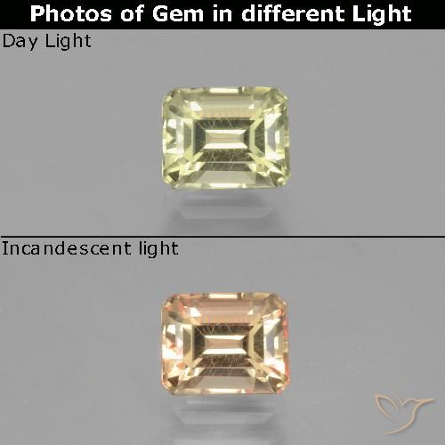 1.11ct Natural Light Yellow Color-Change Diaspore, Emerald Cut, VS