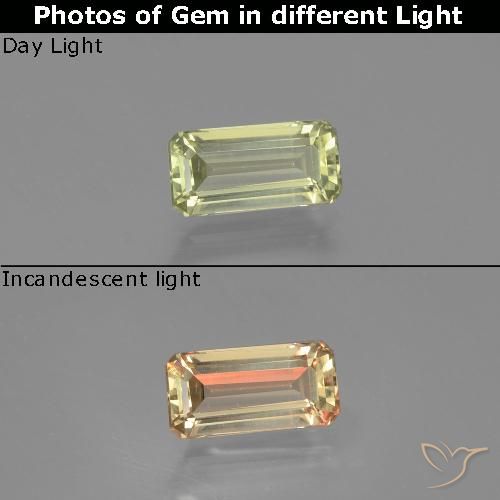 1.24ct Natural Light Yellow Color-Change Diaspore, Emerald Cut, VVS-VS