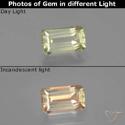 1.62ct Natural Light Yellow Color-Change Diaspore, Emerald Cut, VVS-VS