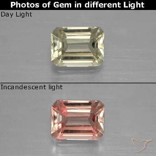 0.90ct Natural Light Yellow Color-Change Diaspore, Emerald Cut, VVS-VS
