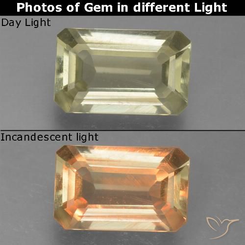 0.90ct Natural Light Yellow Color-Change Diaspore, Emerald Cut, VVS-VS