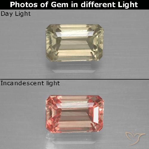 1.27ct Natural Light Golden Yellow Color-Change Diaspore, Emerald Cut, VVS-VS