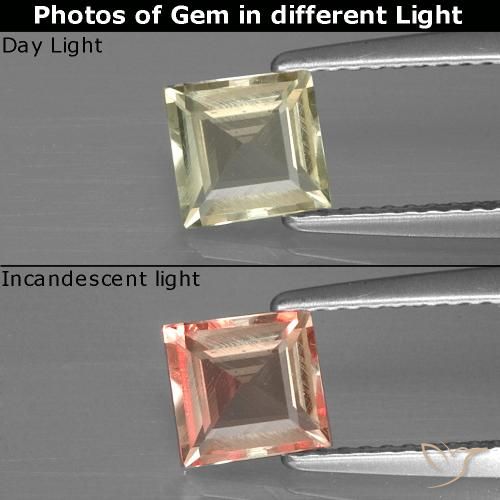 0.91ct Natural Light Golden Yellow Color-Change Diaspore, Square, VVS-VS