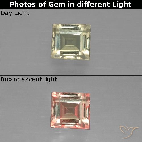 0.78ct Natural Light Golden Yellow Color-Change Diaspore, Square, VVS-VS