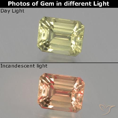 1.21ct Natural Medium Yellow Color-Change Diaspore, Emerald Cut, VS
