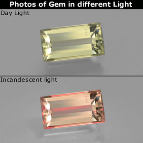 1.68 ct Color-Change Color-Change Diaspore Gemstone, Color-Change Diaspore Gem in Baguette Facet Shape for Sale.