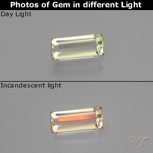 Diaspore Couleur Changeant Jaune baguette facet de la Turquie, 9,5 x 4,2mm, poids de 1,25 ct, pierre gemme naturelle Non traité de pureté vvs, 1 pièce Diaspore Couleur Changeant, couleur Jaune très clair, dureté Mohs de 6.5 à 7 convient aux bijoux de tous les jours, pierre de sagesse, Photo A