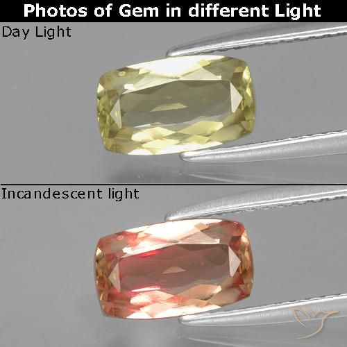 1.16ct Natural Very Light Yellow Color-Change Diaspore, Cushion, VS