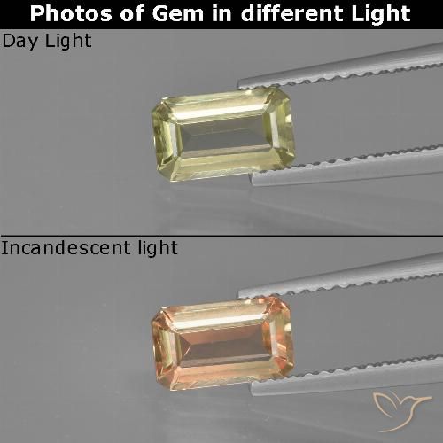 0.91ct Natural Yellow Beige Color-Change Diaspore, Emerald Cut, VVS-VS