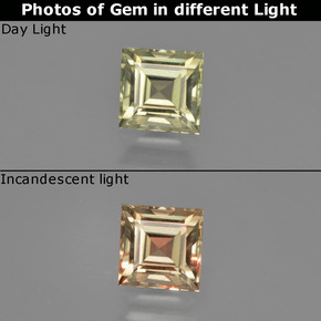 1.32 ct Yellow Color-Change Diaspore Gemstone, Color-Change Diaspore Gem in Square Facet Shape for Sale.
