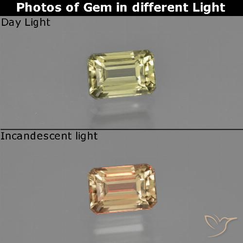 1.21ct Natural Light Yellow Color-Change Diaspore, Emerald Cut, VVS-VS