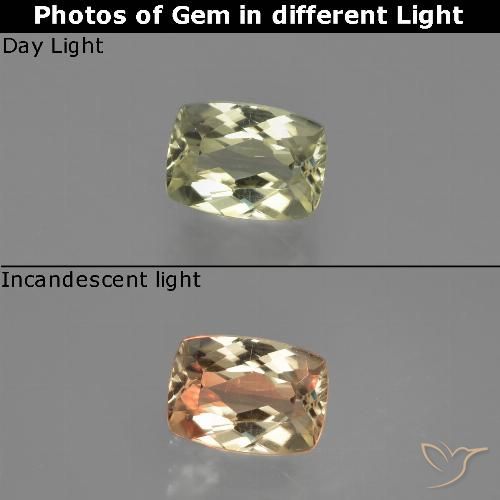 1.14ct Natural Light Yellow Color-Change Diaspore, Cushion, VVS-VS, Photo A