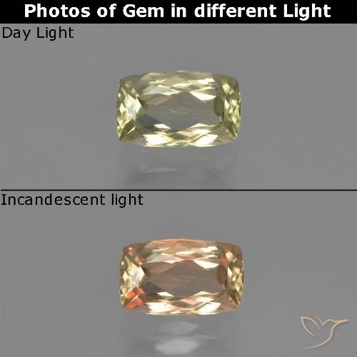 1.16ct Natural Light Yellow Color-Change Diaspore, Cushion, VVS-VS
