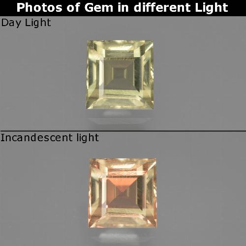 Pale Yellow Color-Change Diaspore Gem - 1.1ct Square Facet (ID: 411363)