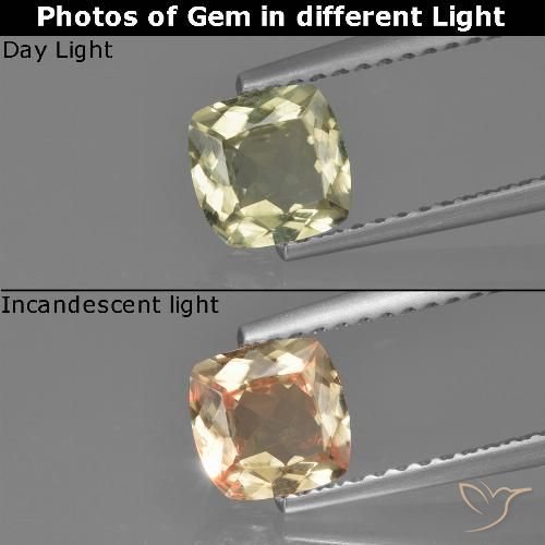 0.74ct Natural Light Yellow Color-Change Diaspore, Cushion, VVS-VS