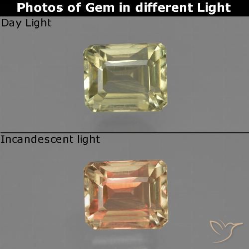 1.07ct Natural Light Yellow Color-Change Diaspore, Emerald Cut, VVS-VS