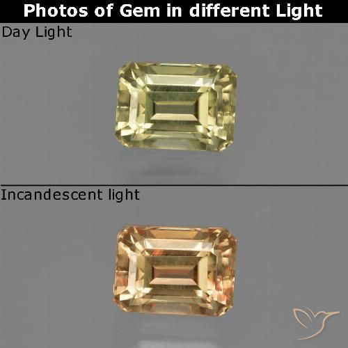 1.13ct Natural Light Yellow Color-Change Diaspore, Emerald Cut, VVS-VS