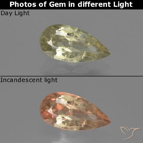 Diaspore Couleur Changeant Jaune Poire 10,1 x 5mm de la Turquie, poids de 1,36 ct, pierre gemme naturelle Non traité de pureté vs-si, 1 pièce Diaspore Couleur Changeant pear facet, couleur : Jaune brunâtre, dureté de Mohs de 6.5 à 7 convient aux bijoux de tous les jours, pierre de sagesse, Photo A
