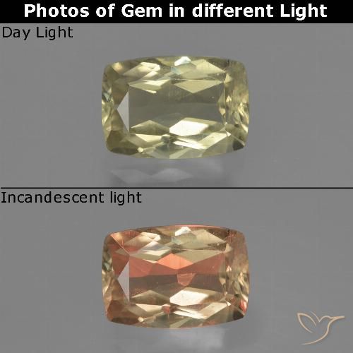 1.18ct Natural Light Yellow Color-Change Diaspore, Cushion, VS