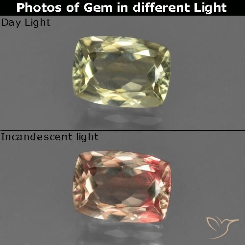 1.08ct Natural Pale Yellow Color-Change Diaspore, Cushion, VS