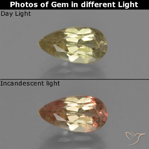 0.86ct Natural Earthy Yellow Color-Change Diaspore, Pear Shape, VS-SI