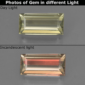 1.40 ct Color-Change Color-Change Diaspore Gemstone, Color-Change Diaspore Gem in Baguette Facet Shape for Sale.