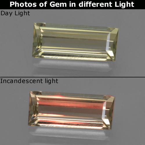 Amarillo amarronado Diásporo con Cambio de Color Gema - 1.4ct Faceta en Estilo Baguette (ID: 422374)