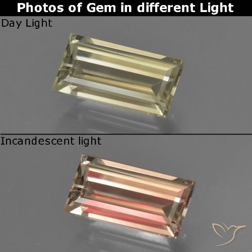1.27ct Natural Medium Yellow Color-Change Diaspore, Baguette, VVS-VS