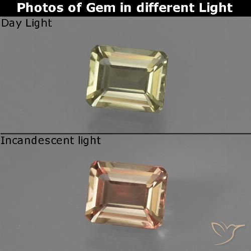 0.65ct Natural Light Yellow Color-Change Diaspore, Emerald Cut, VS