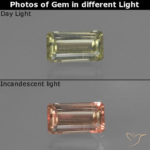 0.68ct Natural Pale Yellow Color-Change Diaspore, Emerald Cut, VVS-VS