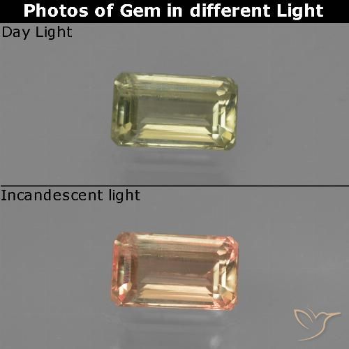 0.70ct Natural Yellow Green Color-Change Diaspore, Emerald Cut, VS